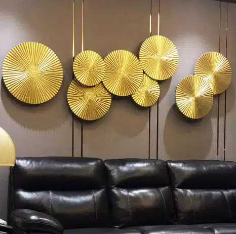 Luxury Golden Wooden Disc Wall Decor Items Wedding Home Room Sofa Background Wall Mural Art Club Hotel Wall Sticker Accessories