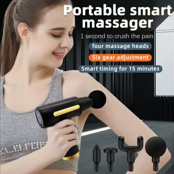 Mini Portable Fascia Massager Gun Electric Percussion Pistol Massager Body Relaxation LED Touch Screen 4Massage Head Holiday Gift
