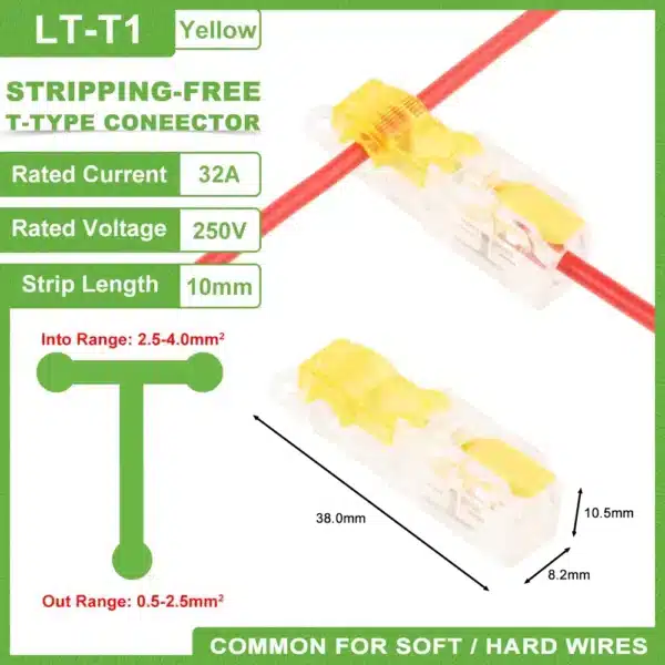 T-Type Stripping Free Wiring Connector With Fixing Hole Quick Branch  Splice Junction box lever Wire connector 32A