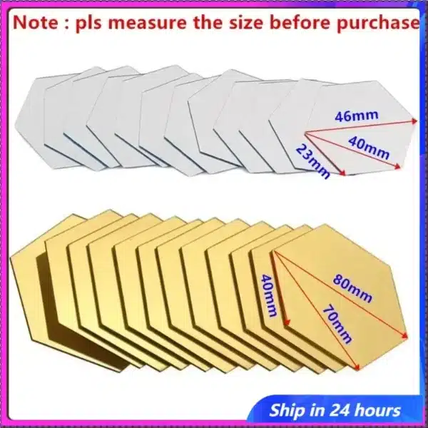 6/12PCS 4 Color Hexagon Acrylic Wall Mirror Self Adhesive Stickers Mosaic Tile Decals for Decoration DIY Art Ornaments Gift
