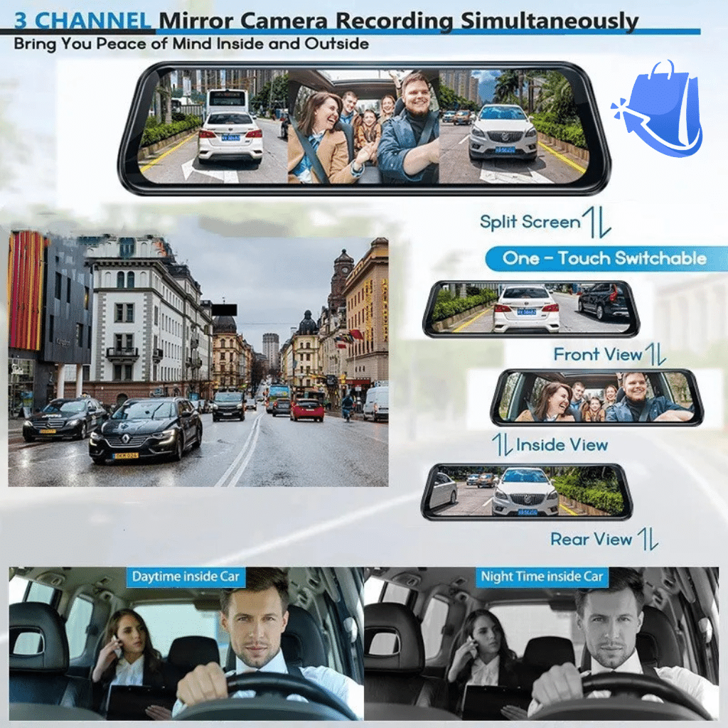 3 Channel Dash Cam Car Mirror DVR HD 1080P - Image 2